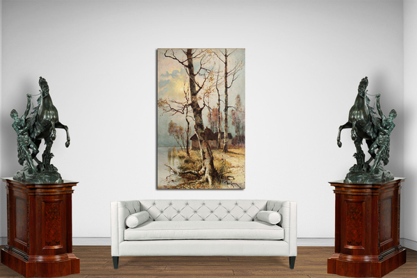 Сторожка осенью на берегу озера